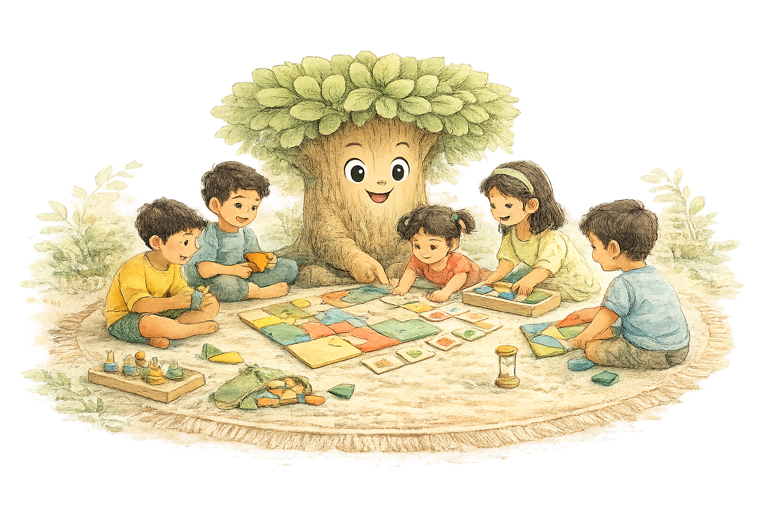 Children solving puzzles and brain games